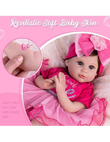 Muñeca Reborn Aori 22 cm Realista con Vestido Rosa