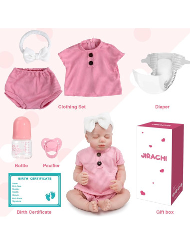 Muñeca Reborn Jirachi 46 cm Rosa con Ropa y Accesorios