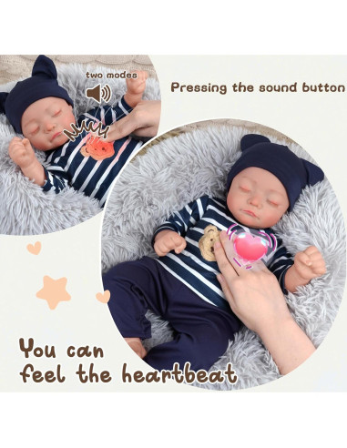 Muñeca Bebé Reborn BABESIDE Kai 43 cm con Latido y Sonido