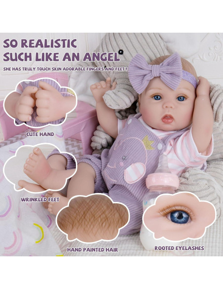 Muñeca de bebé renacida Milidool 45.72 cm realista con biberón Muñeca de bebé renacida Milidool 45.72 cm realista con biberón