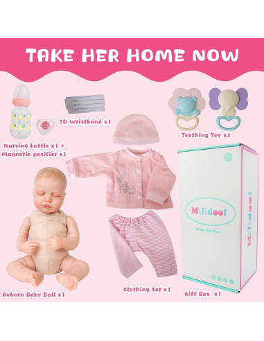 Muñeca Reborn Milidool 50.8 cm Realista con Accesorios