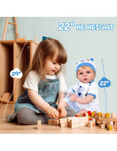 Muñeca Reborn Aori Niño 55.88 cm Realista para Niños 3+