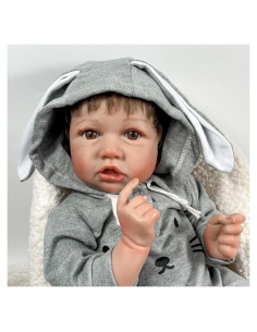 Muñeca de bebé renacida JURONG 22 pulgadas con mono gris