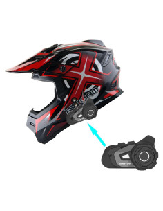 Casco de Motocross 1Storm HF801 Rojo + Auricular Bluetooth