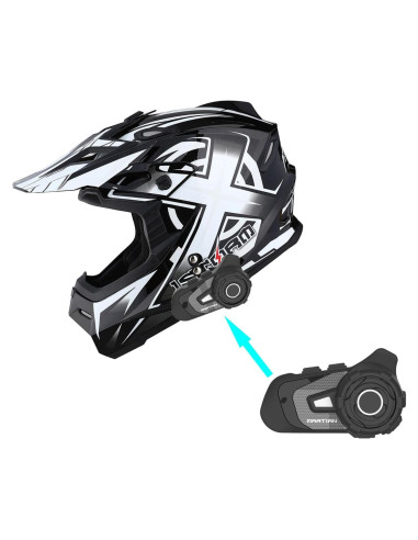 Casco de Motocross 1Storm HF801 + Bluetooth Blanco Mediano