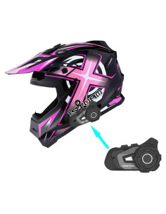 Casco de Motocross 1Storm HF801 Rosa + Auricular Bluetooth