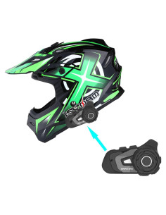Casco de Motocross 1Storm HF801 + Bluetooth Verde Racing