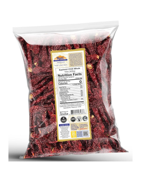Chile Kashmiri Entero Rani 400g - Sin Sal, Vegano, Kosher Chile Kashmiri Entero Rani 400g - Sin Sal, Vegano, Kosher