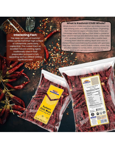 Chile Kashmiri Entero Rani 400g - Sin Sal, Vegano, Kosher