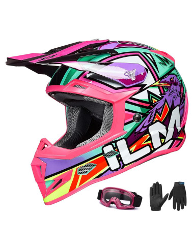 Casco ILM H613 para Niños Rosa Off-Road + Guantes y Gafas