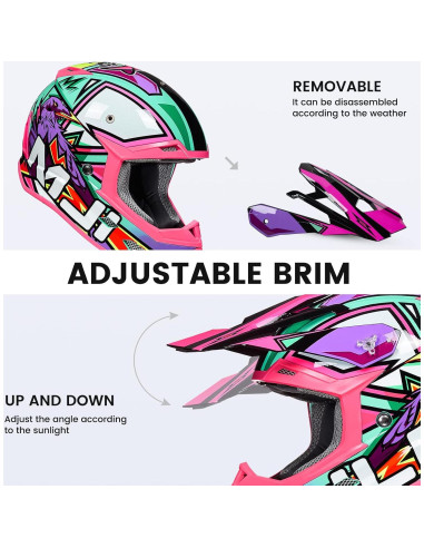 Casco ILM H613 para Niños Rosa Off-Road + Guantes y Gafas
