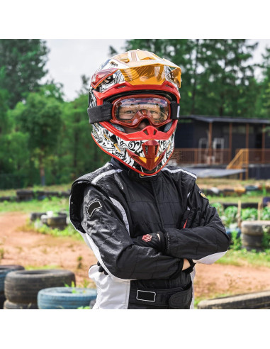 ILM Casco Infantil Motocross H613 Negro y Blanco + Guantes y Gafas