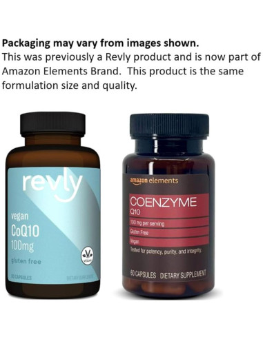 Suplemento Vegano CoQ10 100 mg Amazon Elements 60 Cápsulas