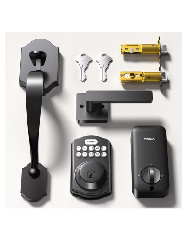 Cerradura de Puerta Sin Llave TEEHO TK001H con Manija - Negro Mate