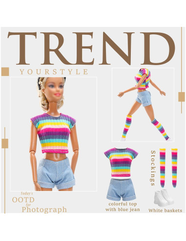 15 Piezas Ropa y Accesorios para Muñecas 29 cm Chic