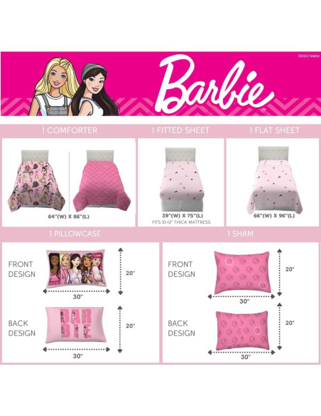 Juego de Cama Barbie Franco 5 Piezas Individual Microfibra Juego de Cama Barbie Franco 5 Piezas Individual Microfibra