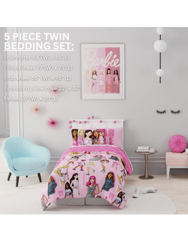 Juego de Cama Barbie Franco 5 Piezas Individual Microfibra