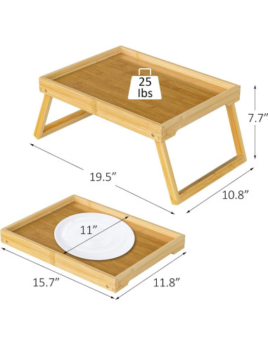 Mesa de bandeja de cama RRX de bambú plegable 47x28 cm Beige