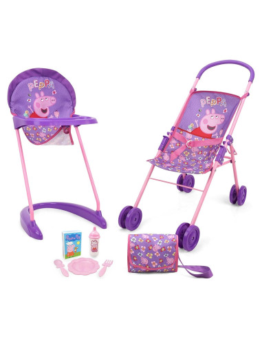 Set Peppa Pig Paseo y Alimentación 8 Piezas - Morado/Rosa