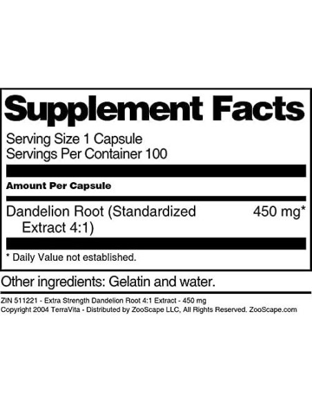 Extracto de Raíz de Diente de León TerraVita 450 mg - 100 Cápsulas Extracto de Raíz de Diente de León TerraVita 450 mg - 100 Cápsulas