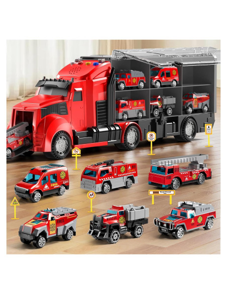 Juego de Camiones de Bomberos NIPLOOOW con Alfombrilla 81x69cm Juego de Camiones de Bomberos NIPLOOOW con Alfombrilla 81x69cm
