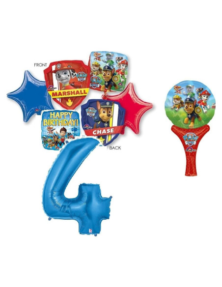 Globos de Cumpleaños Paw Patrol 4to Aniversario - 7 Piezas Globos de Cumpleaños Paw Patrol 4to Aniversario - 7 Piezas