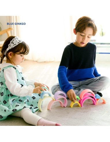 Juguete de Apilamiento Arcoíris Silicona Blue Ginkgo 6 Capas