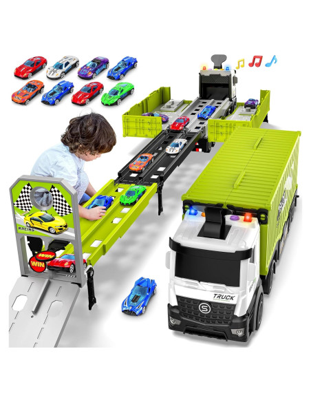 Camión Transportador Diuerma con 8 Autos de Carrera Camión Transportador Diuerma con 8 Autos de Carrera