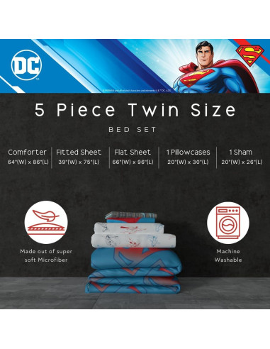 Juego de Cama Superman Franco 5 Piezas Microfibra Individual