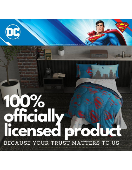 Juego de Cama Superman Franco 5 Piezas Microfibra Individual Juego de Cama Superman Franco 5 Piezas Microfibra Individual