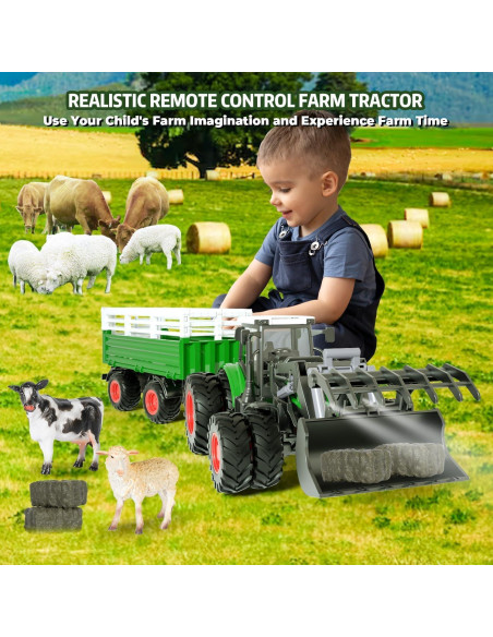 Tractor Control Remoto Gohero con Remolque y Animales Tractor Control Remoto Gohero con Remolque y Animales