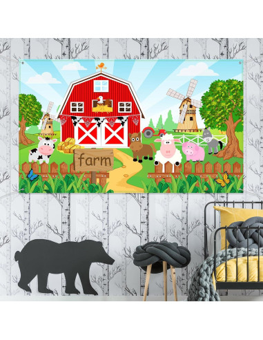 Banner de Fondo de Animales de Granja Blulu 185x110 cm