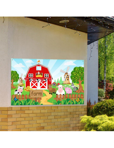 Banner de Fondo de Animales de Granja Blulu 185x110 cm