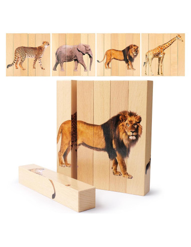Rompecabezas de Madera PEQUEÑO PEZ Animales Safari 4 en 1