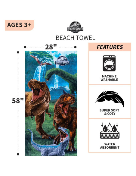 Toalla de Playa Franco Kids Jurassic World 147x71 cm Suave Toalla de Playa Franco Kids Jurassic World 147x71 cm Suave