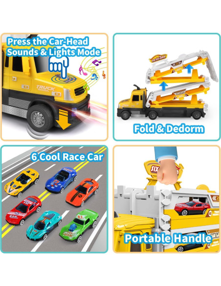 Camión Transportador DWI Dowellin con Pista 140cm y 6 Coches Camión Transportador DWI Dowellin con Pista 140cm y 6 Coches