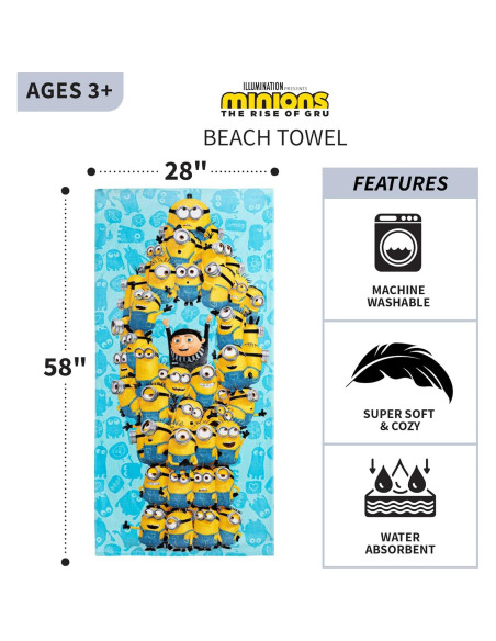 Toalla de Playa Franco Kids 100% Algodón Minions 147x71 cm Toalla de Playa Franco Kids 100% Algodón Minions 147x71 cm