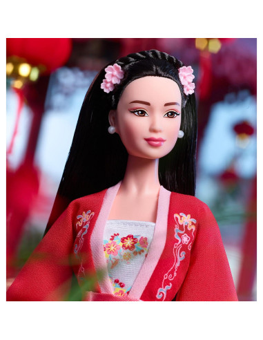 Muñeca Barbie Año Nuevo Lunar Mattel con soporte y certificado