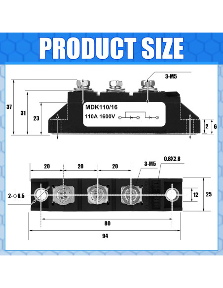 Diodo Solar Yexiya MDK 110A-16 Antirreversa 1600V 100A Diodo Solar Yexiya MDK 110A-16 Antirreversa 1600V 100A