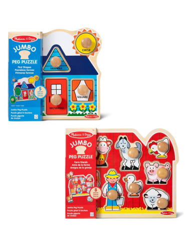 Rompecabezas de Madera Jumbo Melissa & Doug 2-Pack Granja y Formas