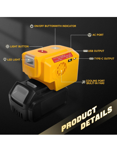 Inversor de Potencia 200W DeWalt 20V con USB y LED