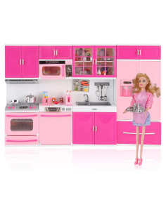 Juego de Cocina Mini Rosa Liberty Imports 4-en-1 con Muñeca