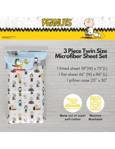 Juego de Sábanas Peanuts Snoopy 3 Piezas Microfibra Individual