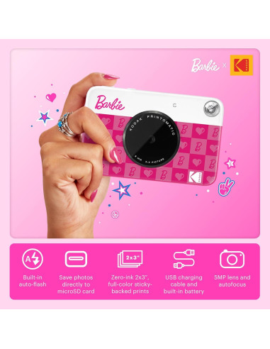 Cámara Digital Instantánea Kodak x Barbie 5MP Rosa