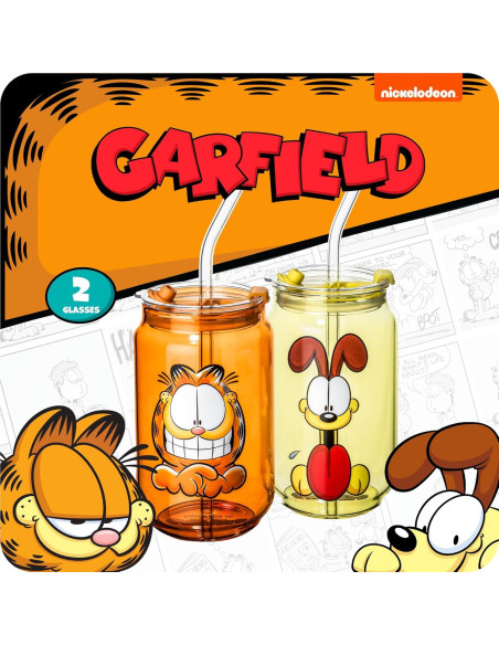 Vasos de vidrio Dragon Glassware Garfield 16 oz set 2 con tapa Vasos de vidrio Dragon Glassware Garfield 16 oz set 2 con tapa
