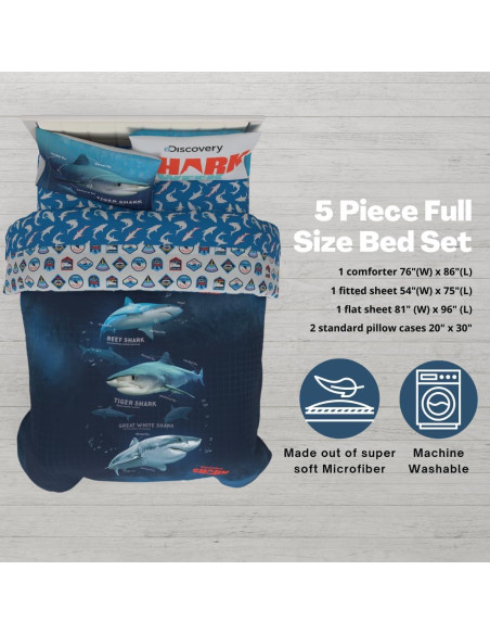 Conjunto de Cama Franco Shark Week 5 Piezas Doble Azul Conjunto de Cama Franco Shark Week 5 Piezas Doble Azul