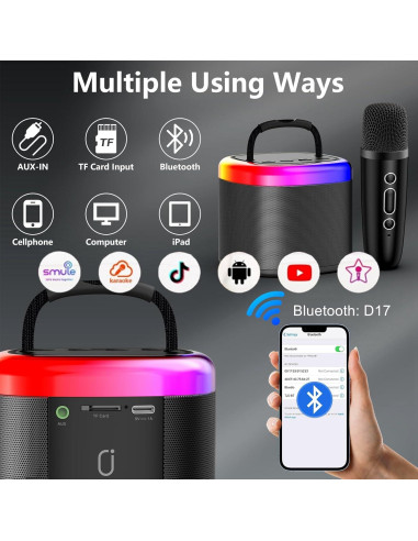 Mini Máquina de Karaoke HWWR D17G-T con 2 Micrófonos