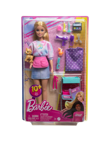 Muñeca Barbie Estilista Malibu con 14 Accesorios y Carrito