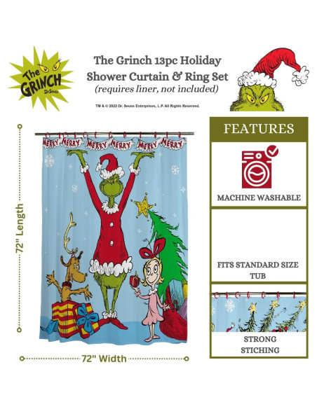 Cortina de Ducha Franco El Grinch 72x72cm 13 Piezas Cortina de Ducha Franco El Grinch 72x72cm 13 Piezas