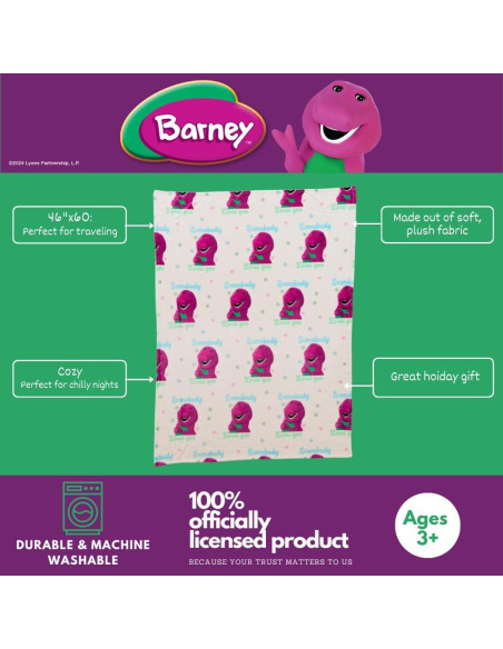 Manta de Peluche Barney Franco 116x152 cm Suave y Acogedora Manta de Peluche Barney Franco 116x152 cm Suave y Acogedora